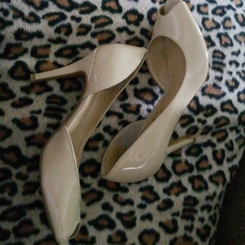 Tan peep toe heels